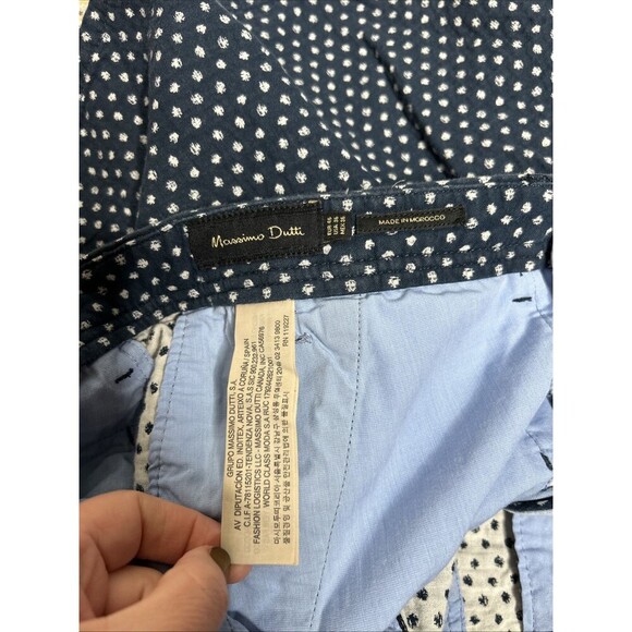 Massimo Dutti Shorts Preppy Flat Front Pockets Navy White Polka Dots Sz 36 - Picture 6 of 8